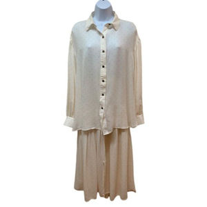Vintage Ann Pinkerton Oversized Silk Blouse & Skirt Set Romantic Pink Polka Dot
